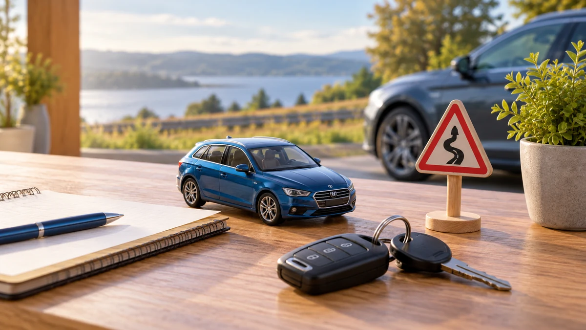 Typische unbeschriftete Produkte und Gegenstände aus dem Bereich Kfz-Versicherungen in einem redaktionellen Stillleben