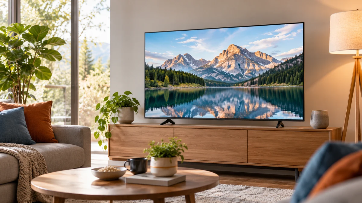 Typische unbeschriftete Produkte und Gegenstände aus dem Bereich Fernseher in einem redaktionellen Stillleben