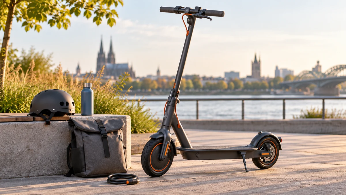 Typische unbeschriftete Produkte und Gegenstände aus dem Bereich E-Scooter in einem redaktionellen Stillleben