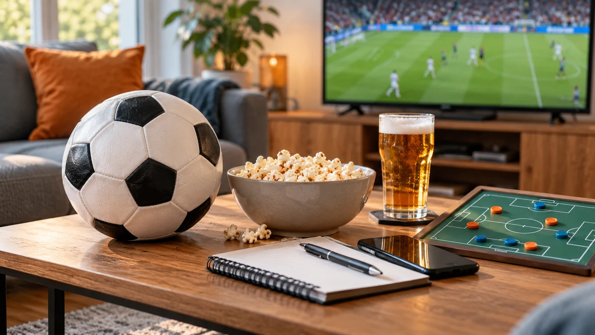 Typische unbeschriftete Produkte und Gegenstände aus dem Bereich Sportwetten in einem redaktionellen Stillleben
