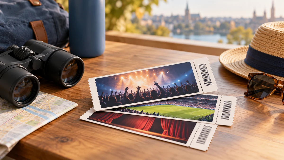 Typische unbeschriftete Produkte und Gegenstände aus dem Bereich Tickets in einem redaktionellen Stillleben
