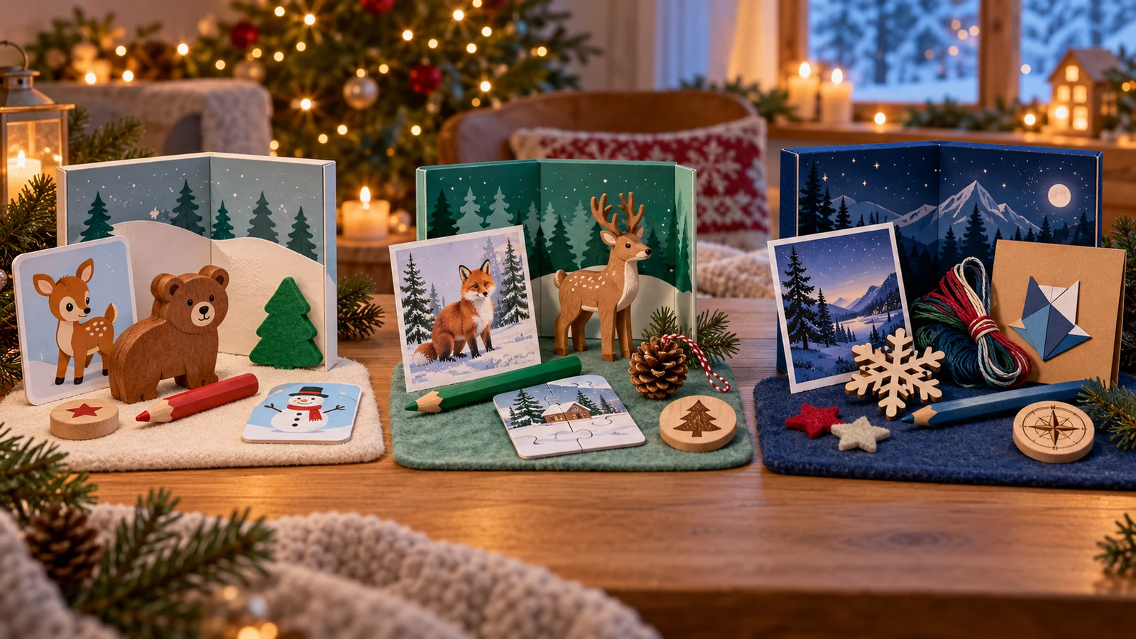 Drei Adventskalenderbereiche mit altersgerecht unterschiedlichen Spiel-, Bastel- und Bildideen