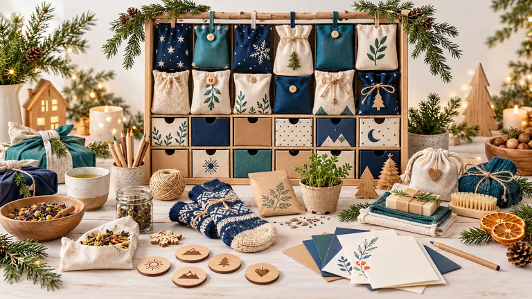Wiederverwendbarer Adventskalender mit kleinen praktischen und persönlichen Geschenken