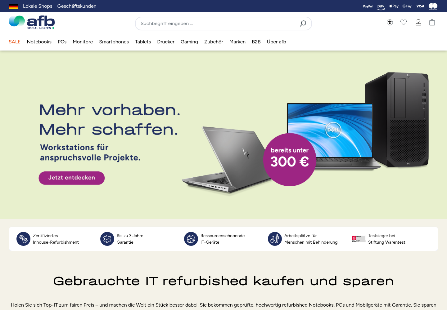 Screenshot der Website von AfB Shop