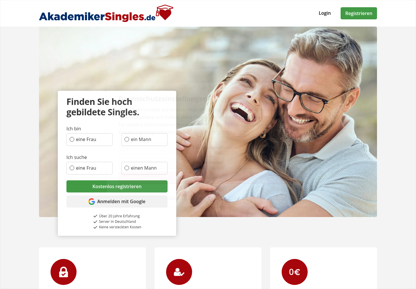 Screenshot der Website von Akademikersingles
