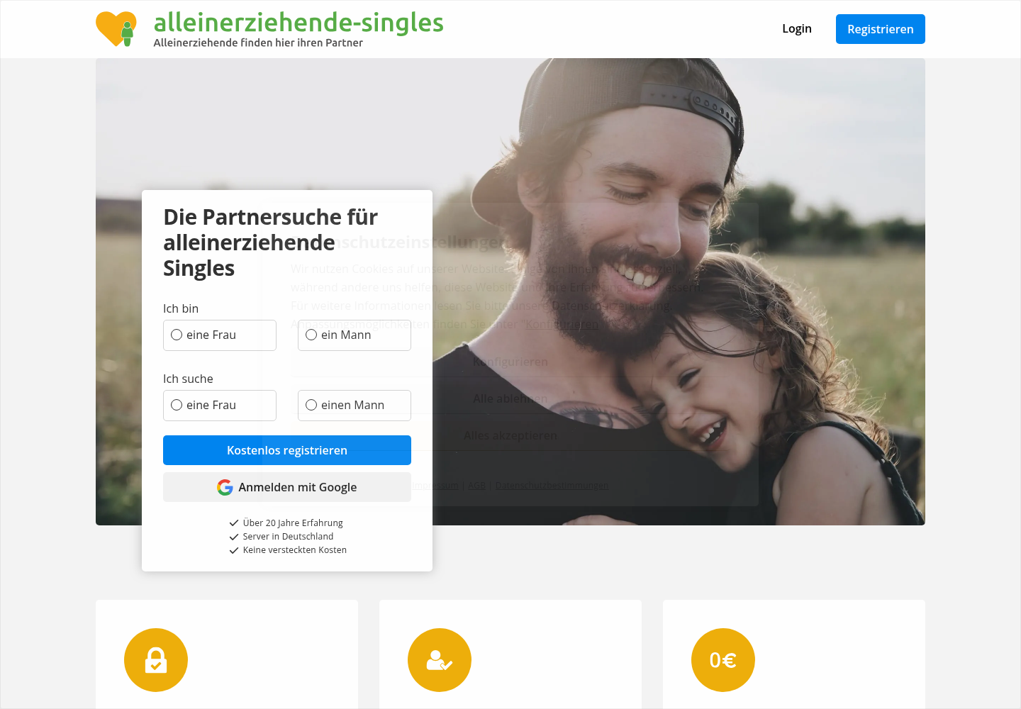 Screenshot der Website von alleinerziehende-singles