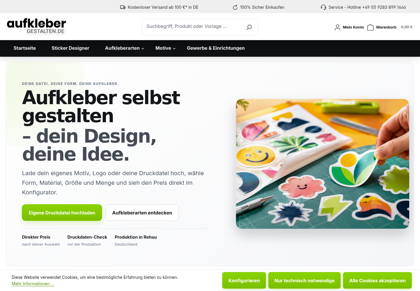 Screenshot der Website von Aufkleber-gestalten.de