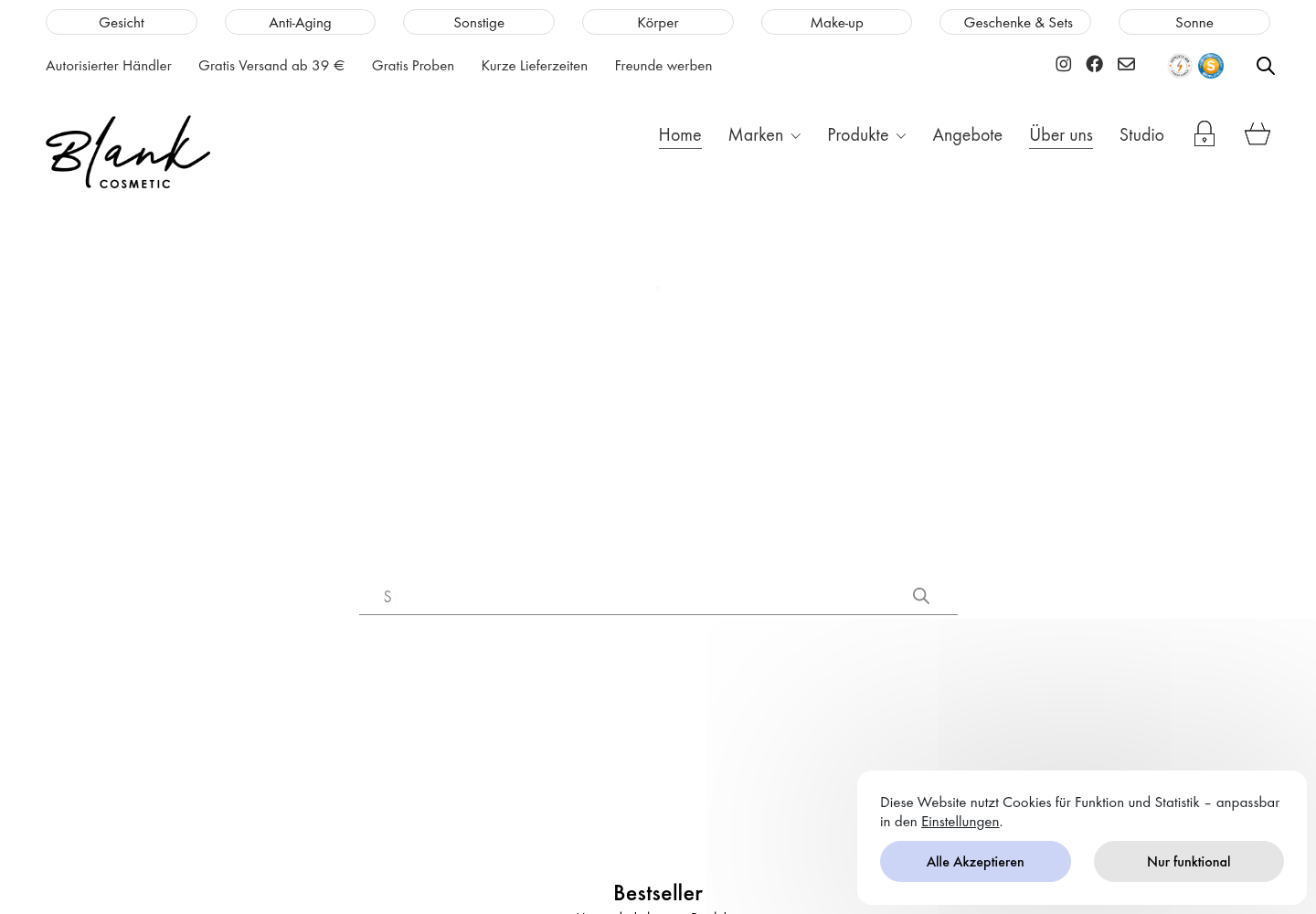 Screenshot der Website von Blank Cosmetic