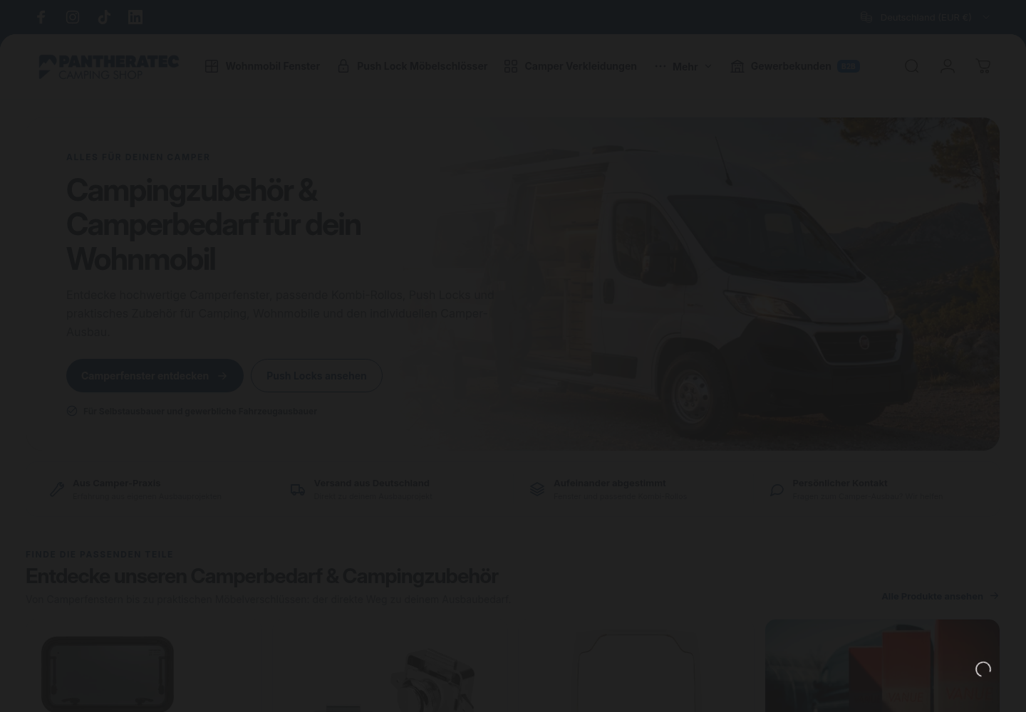 Screenshot der Website von Camping Pantheratec