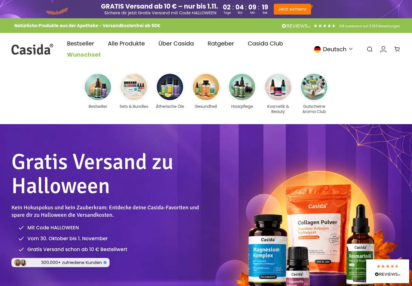 Screenshot der Website von Casida