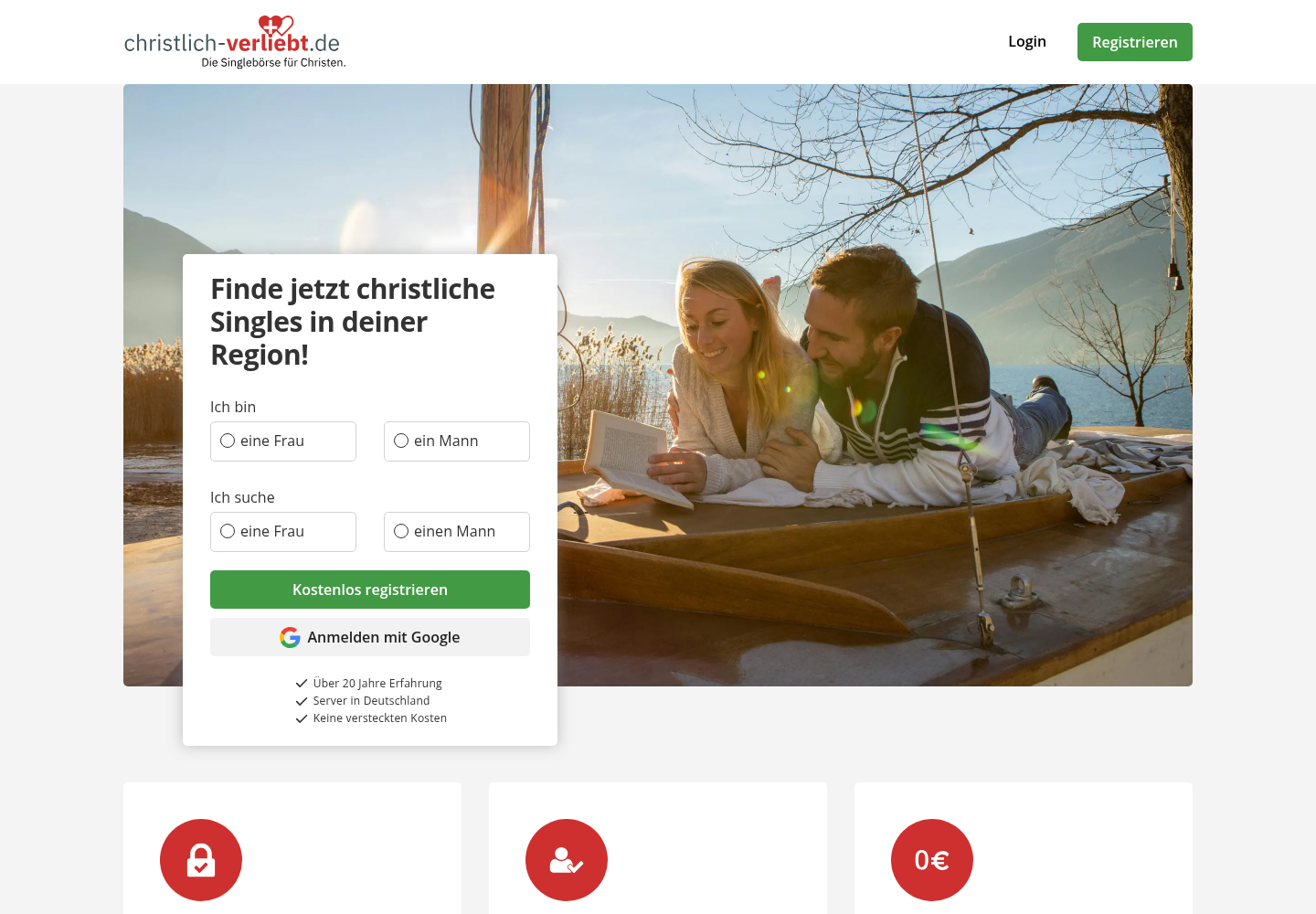 Screenshot der Website von Christlich verliebt