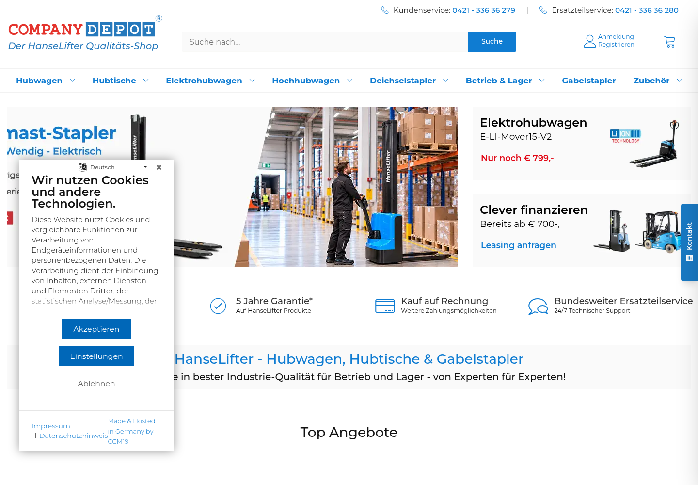 Screenshot der Website von Companydepot