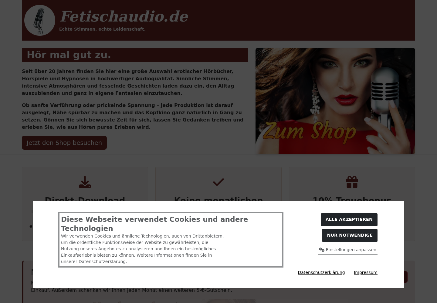 Screenshot der Website von Fetischaudio