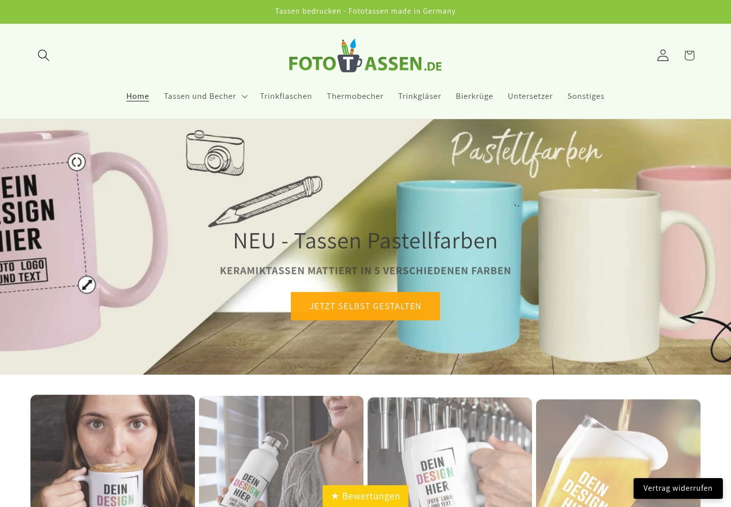 Screenshot der Website von Fototassen