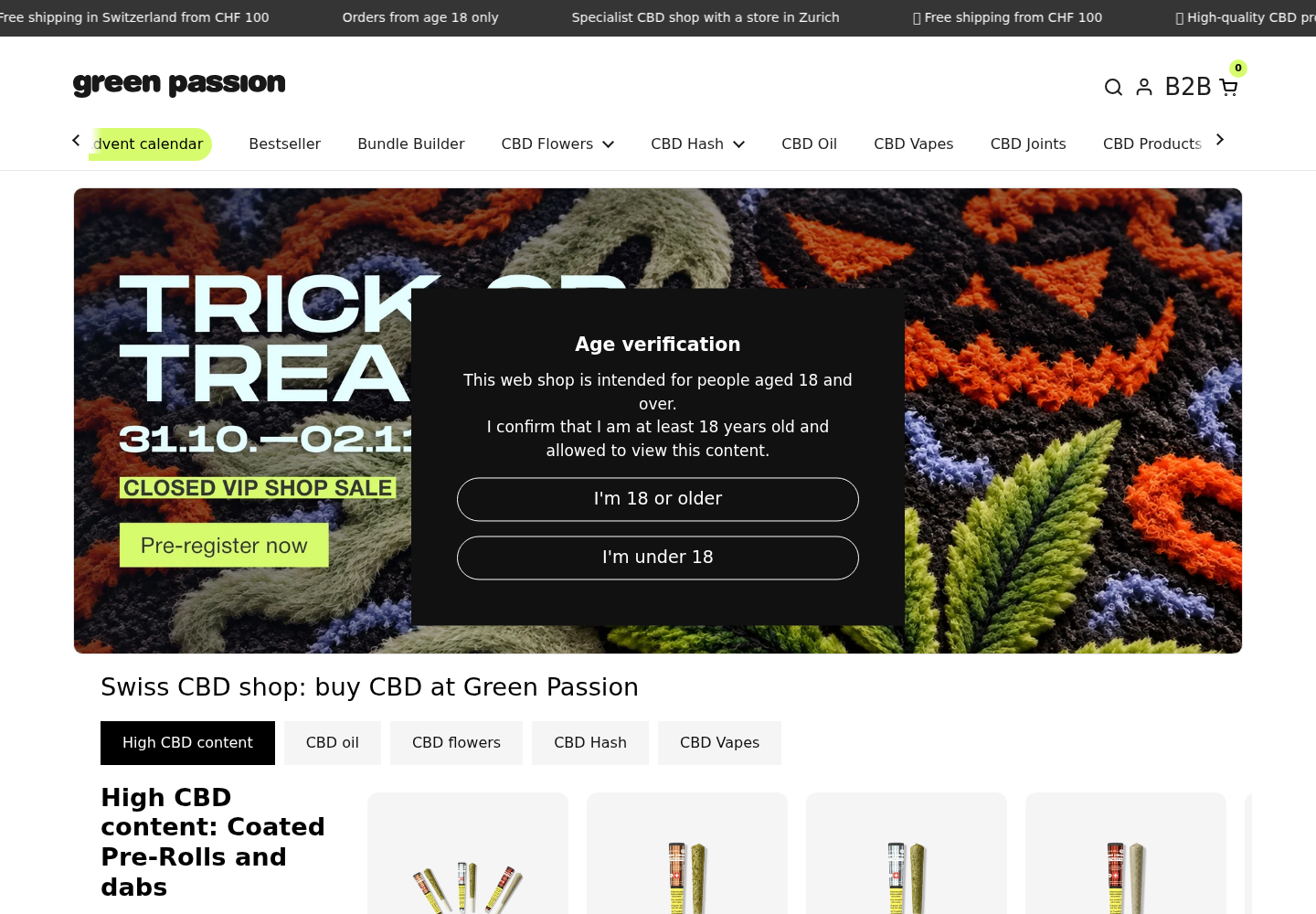 Screenshot der Website von Green Passion