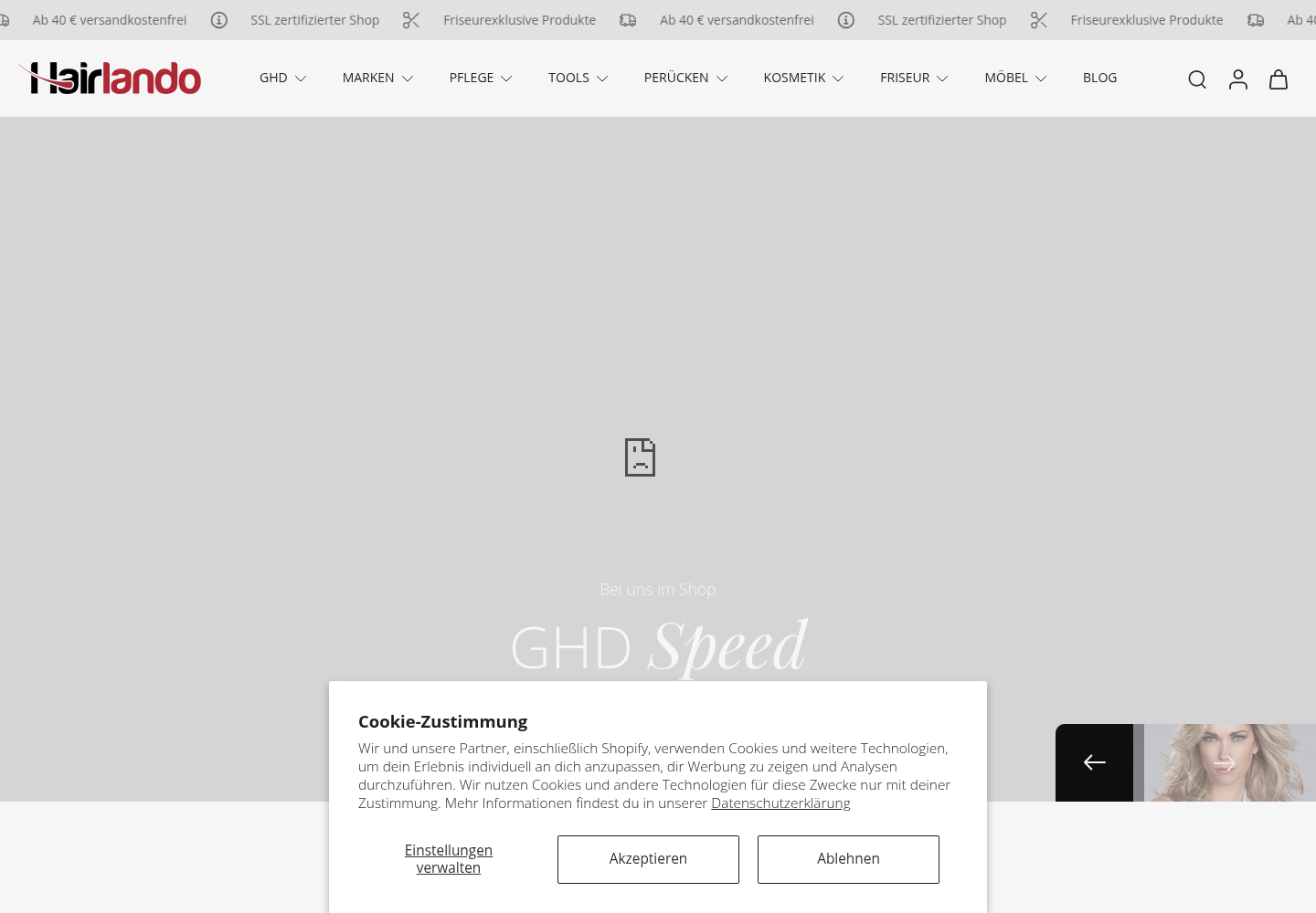 Screenshot der Website von Hairlando
