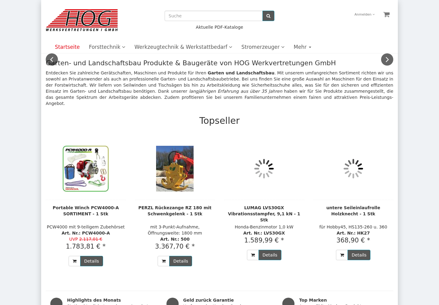 Screenshot der Website von Hog Werksvertretungen