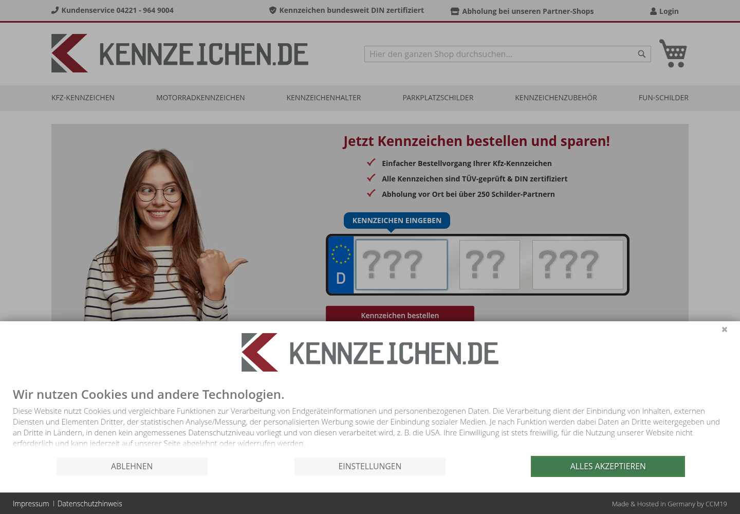 Screenshot der Website von kennzeichen.de