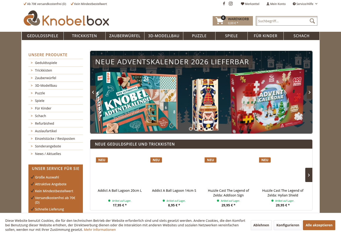 Screenshot der Website von Knobelbox