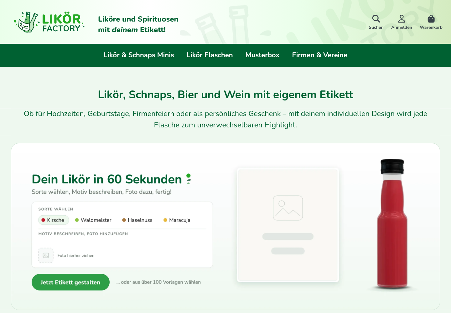 Screenshot der Website von LikörFactory