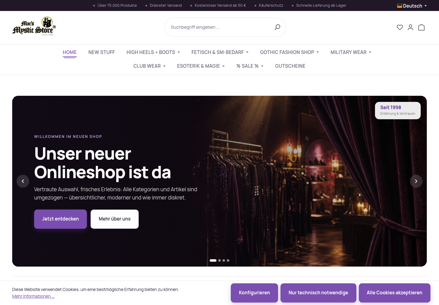 Screenshot der Website von Mac`s Mystic Store