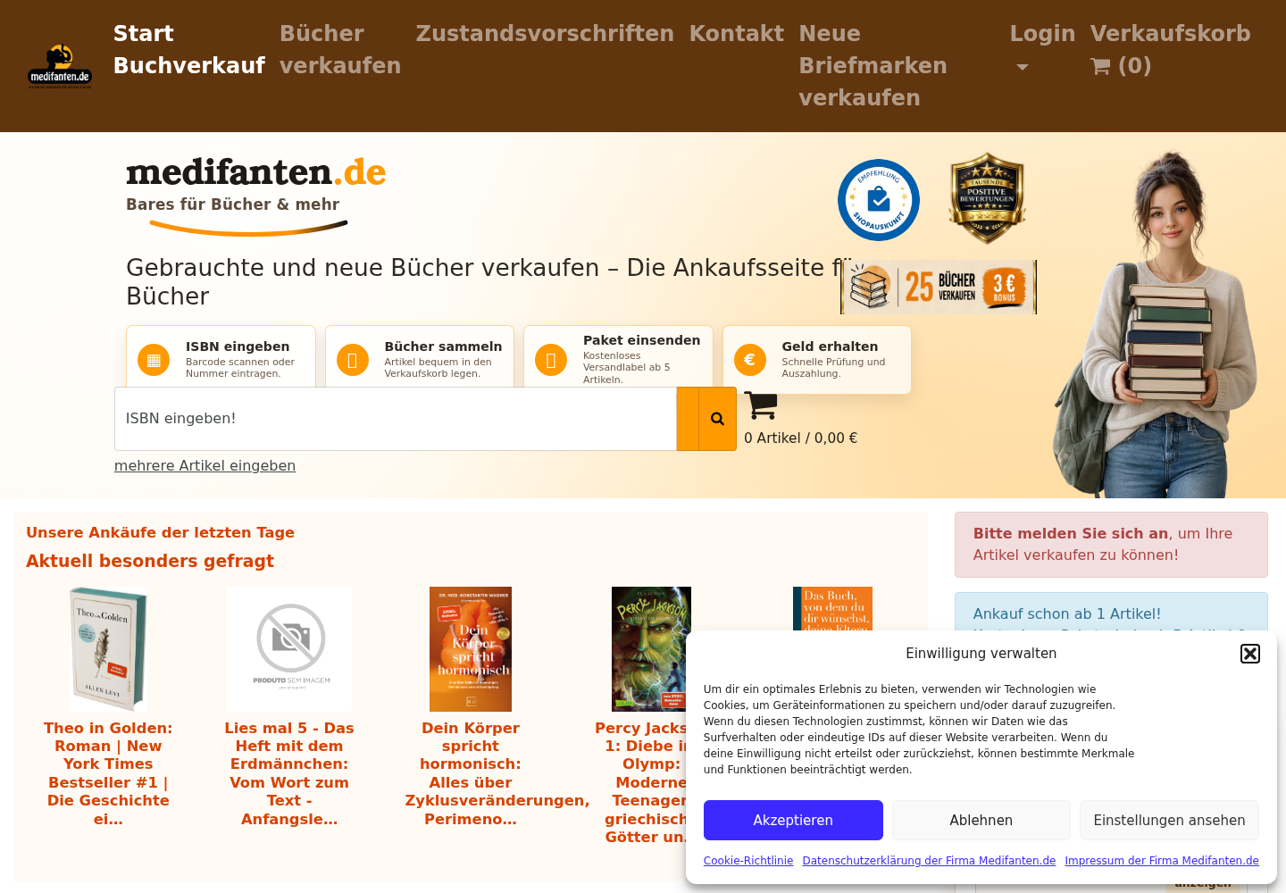 Screenshot der Website von Medifanten Bücherankauf