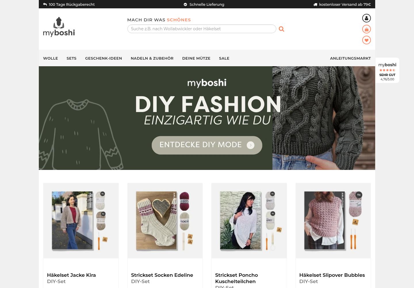 Screenshot der Website von myboshi