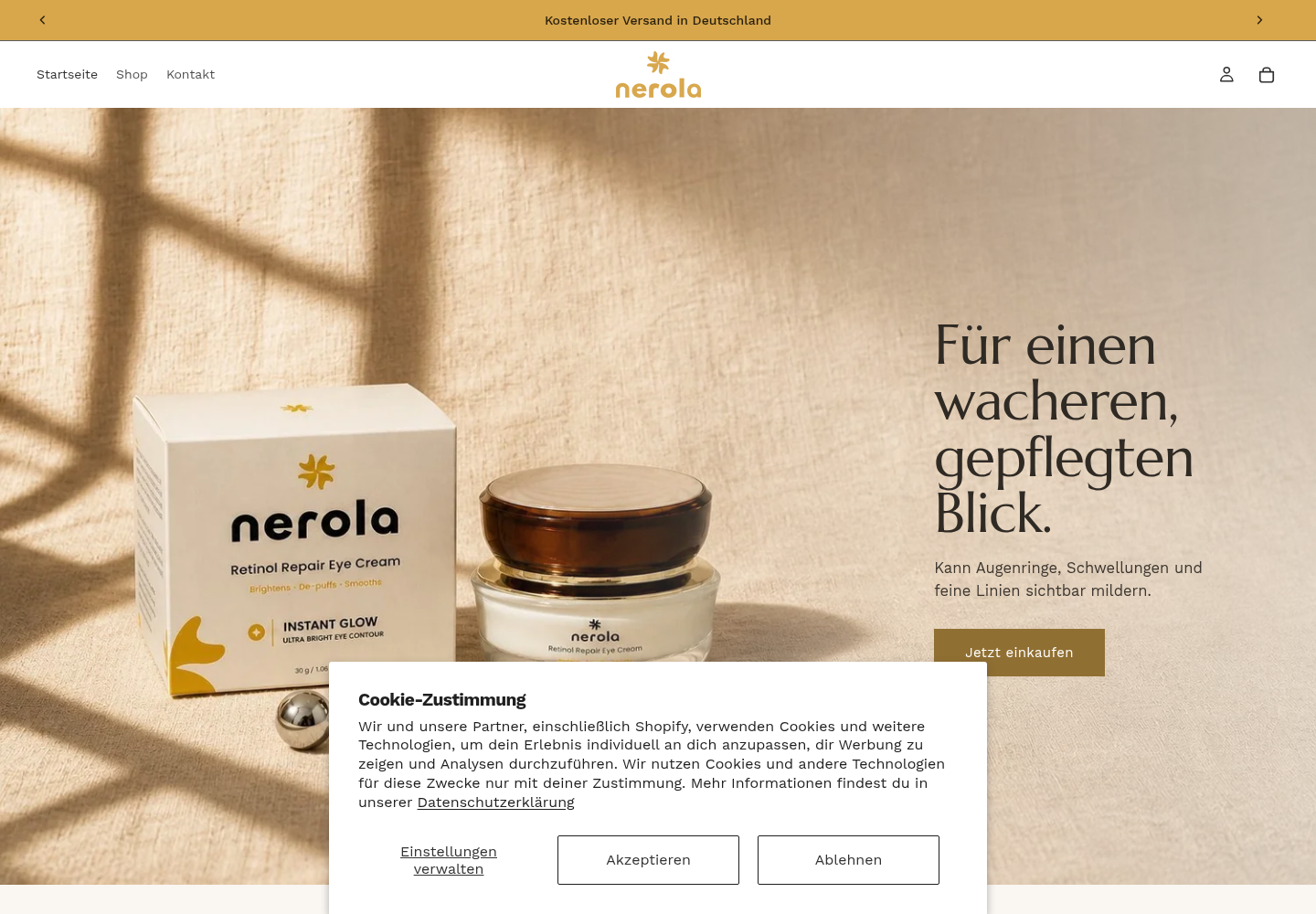 Screenshot der Website von nerola