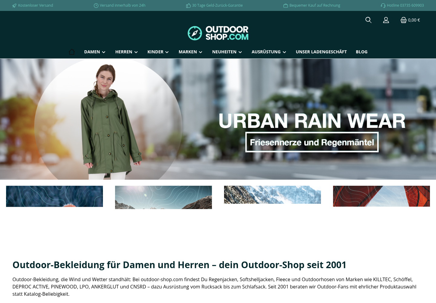 Screenshot der Website von Outdoor-Shop