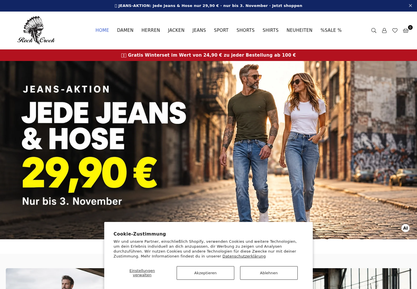 Screenshot der Website von Rock-Creek