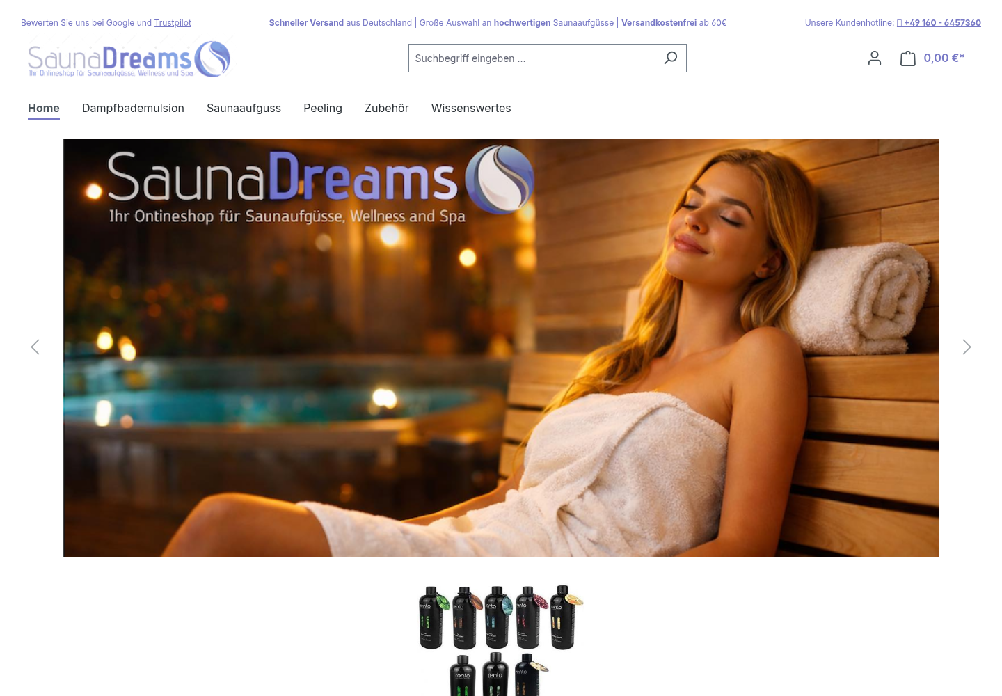 Screenshot der Website von Saunadreams
