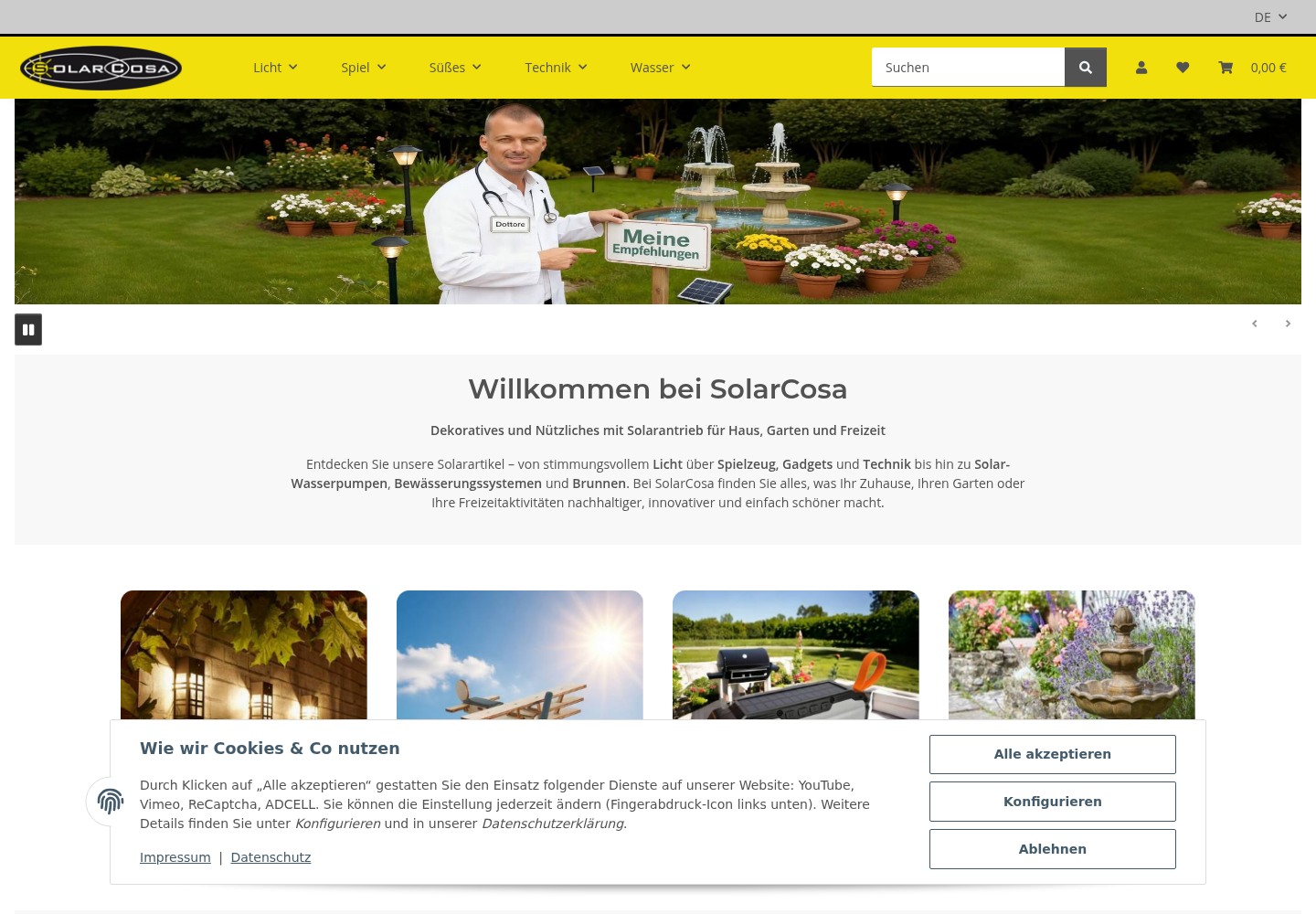Screenshot der Website von SolarCosa