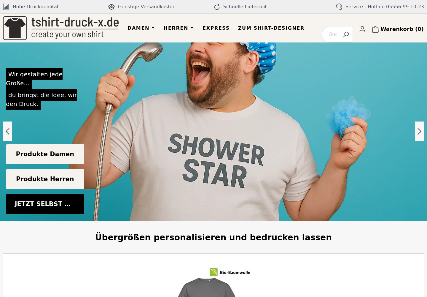 Screenshot der Website von tshirt-druck-x.de