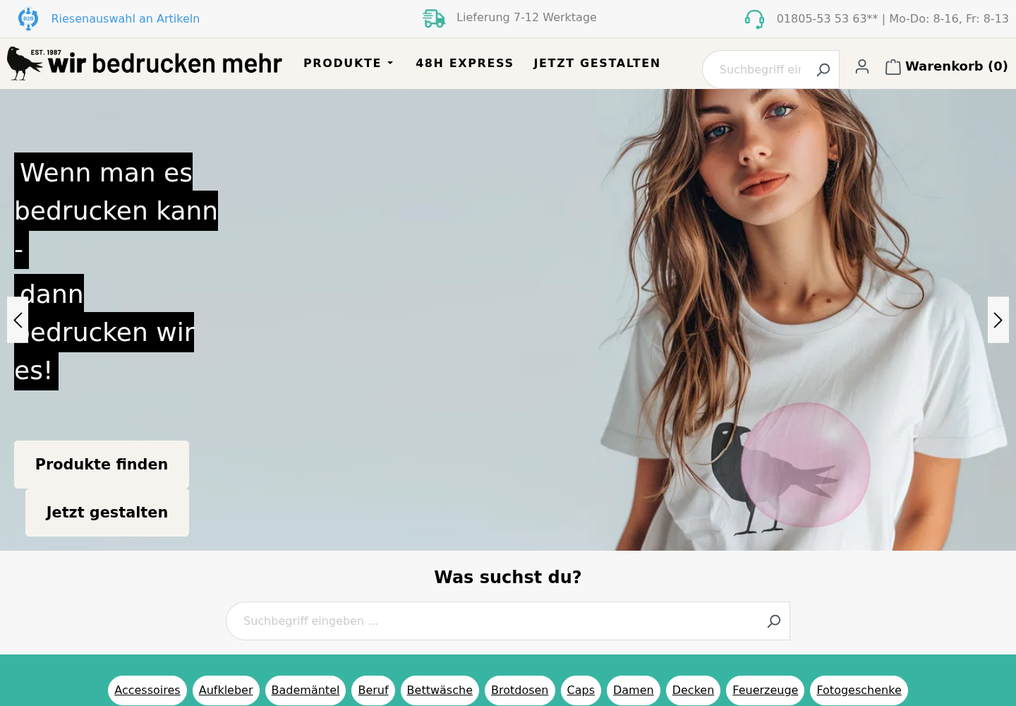 Screenshot der Website von Wir-bedrucken-mehr