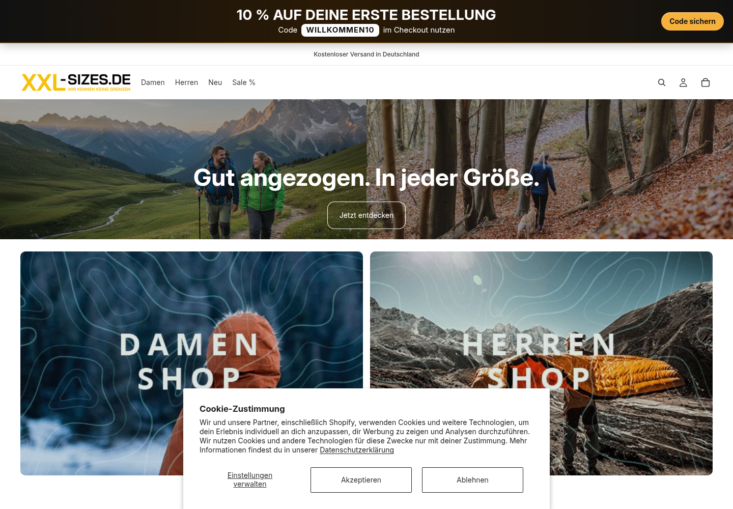Screenshot der Website von XXL-Sizes