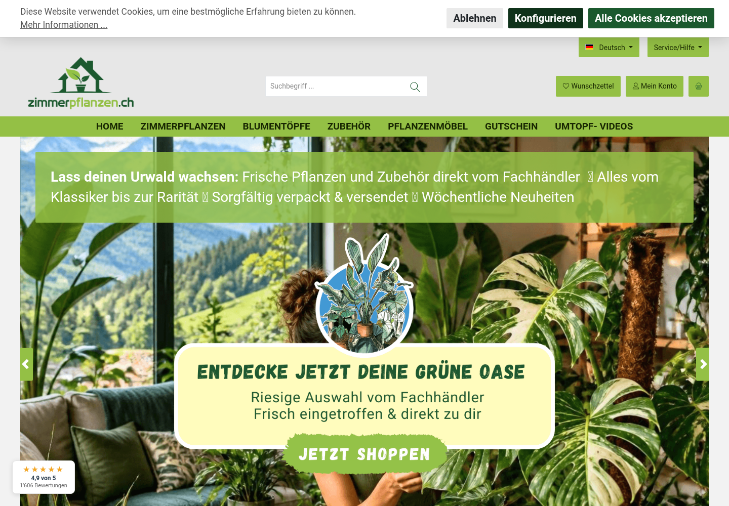 Screenshot der Website von Zimmerpflanzen